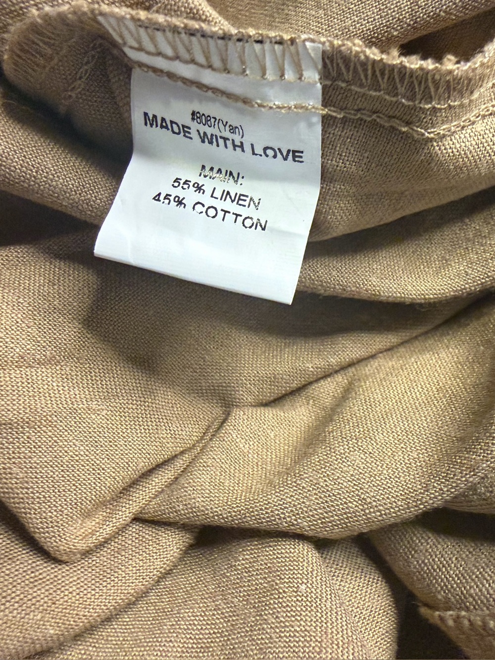 Senllen linen maxi dress Camel brown tan  Black Trim adjustable Size Small NWT - Picture 14 of 15